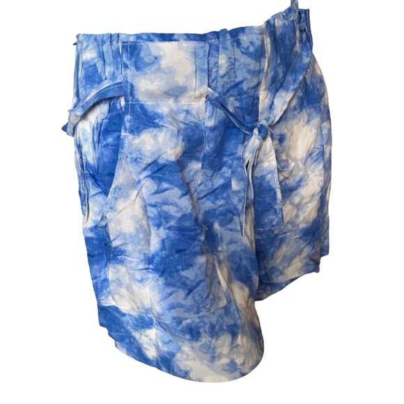 New Look Tie Dye Wide Leg Shorts Pockets Sz Small Womens Blue High Waisted w/ Po - Picture 4 of 11